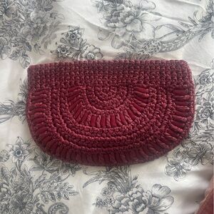 Vintage Holt Renfrew raffia maroon wine red clutch - made in Italy